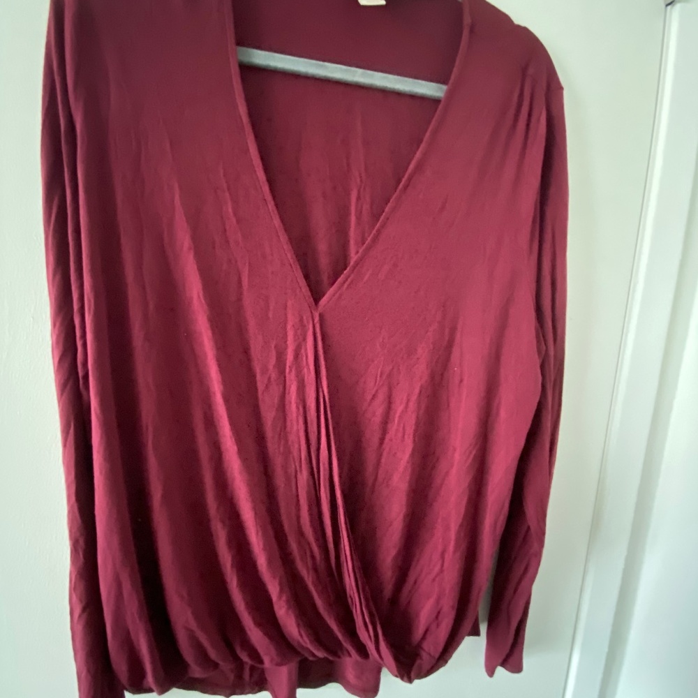 Wrap Blouse Stretch Long Sleeve Top